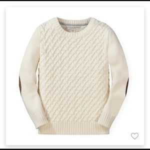 Boy’s Hope and Henry suede elbow patch ivory cable knit sweater - XXS
